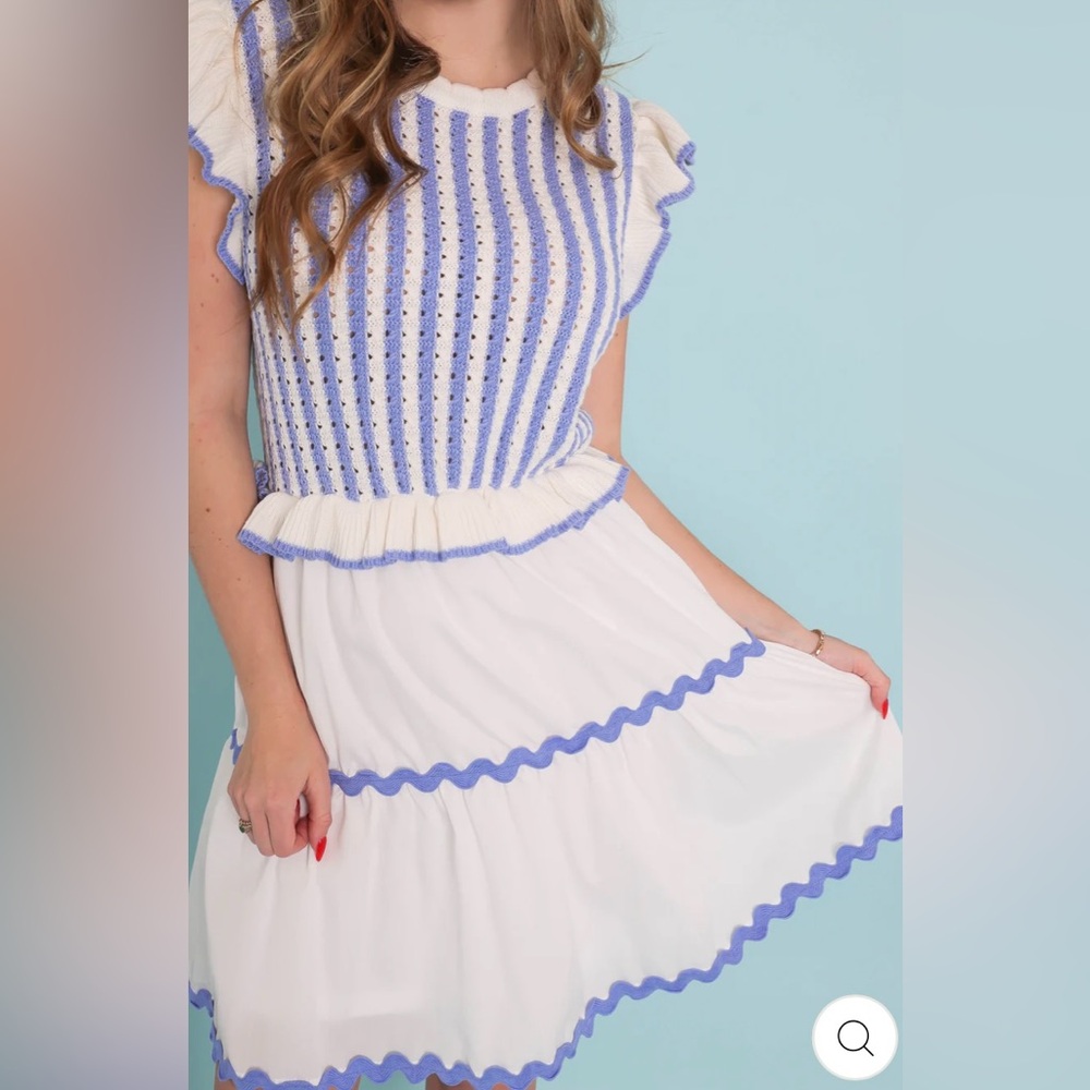 Baby Blue Stripe Sweater Mini Entro Dress Size L